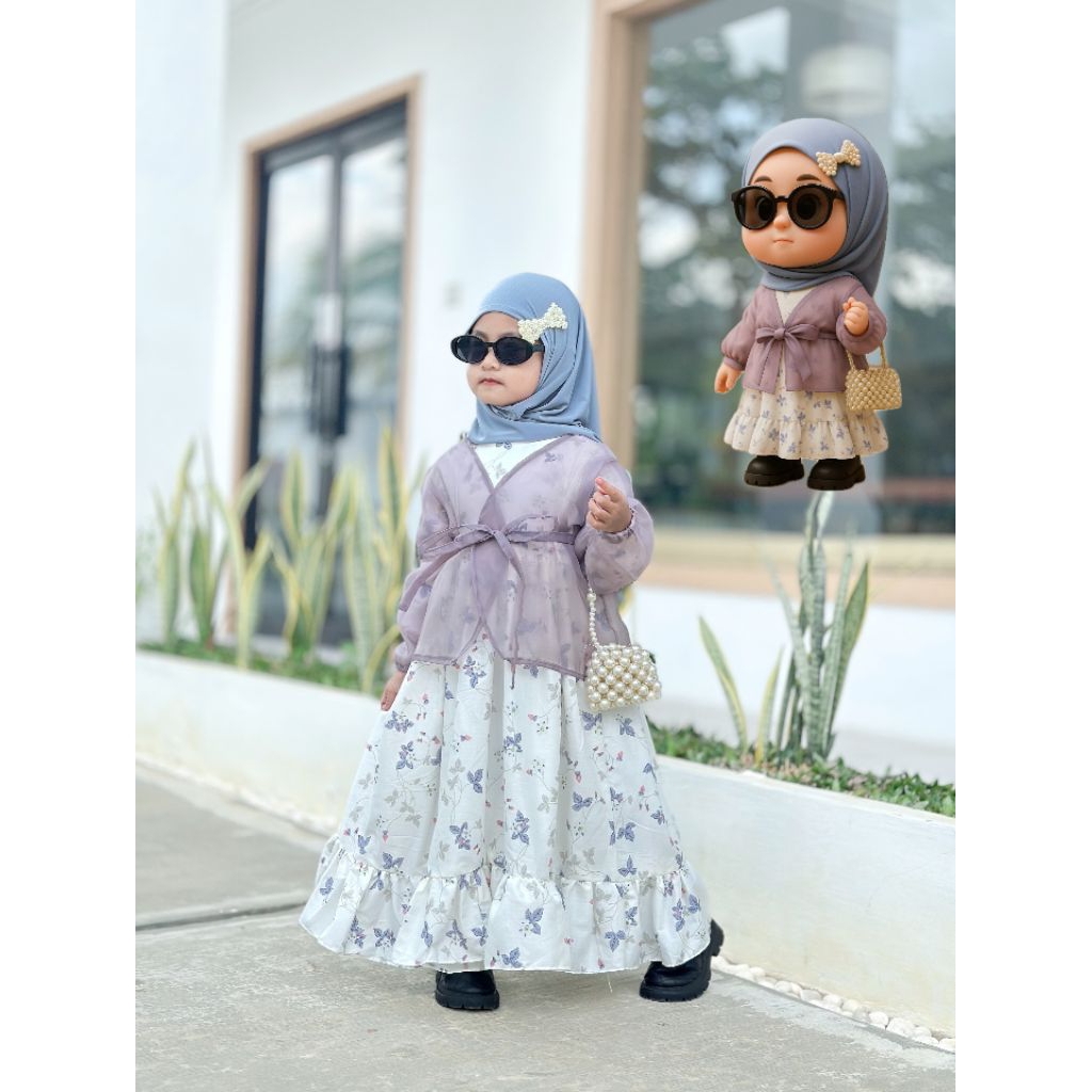 Syahila Dress Katun Premium Set Outer by Fika Outfit / Gamis Anak Perempuan / Gamis Pesta Anak Perem