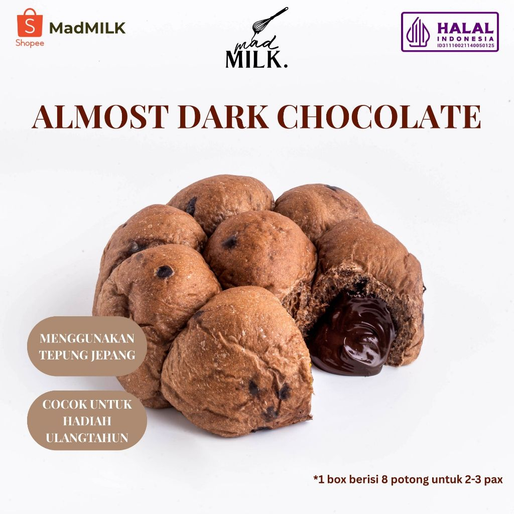

Roti Sobek Milkbuns Madmilk | Almost Dark Choco isi 8| Super Lembut & Premium