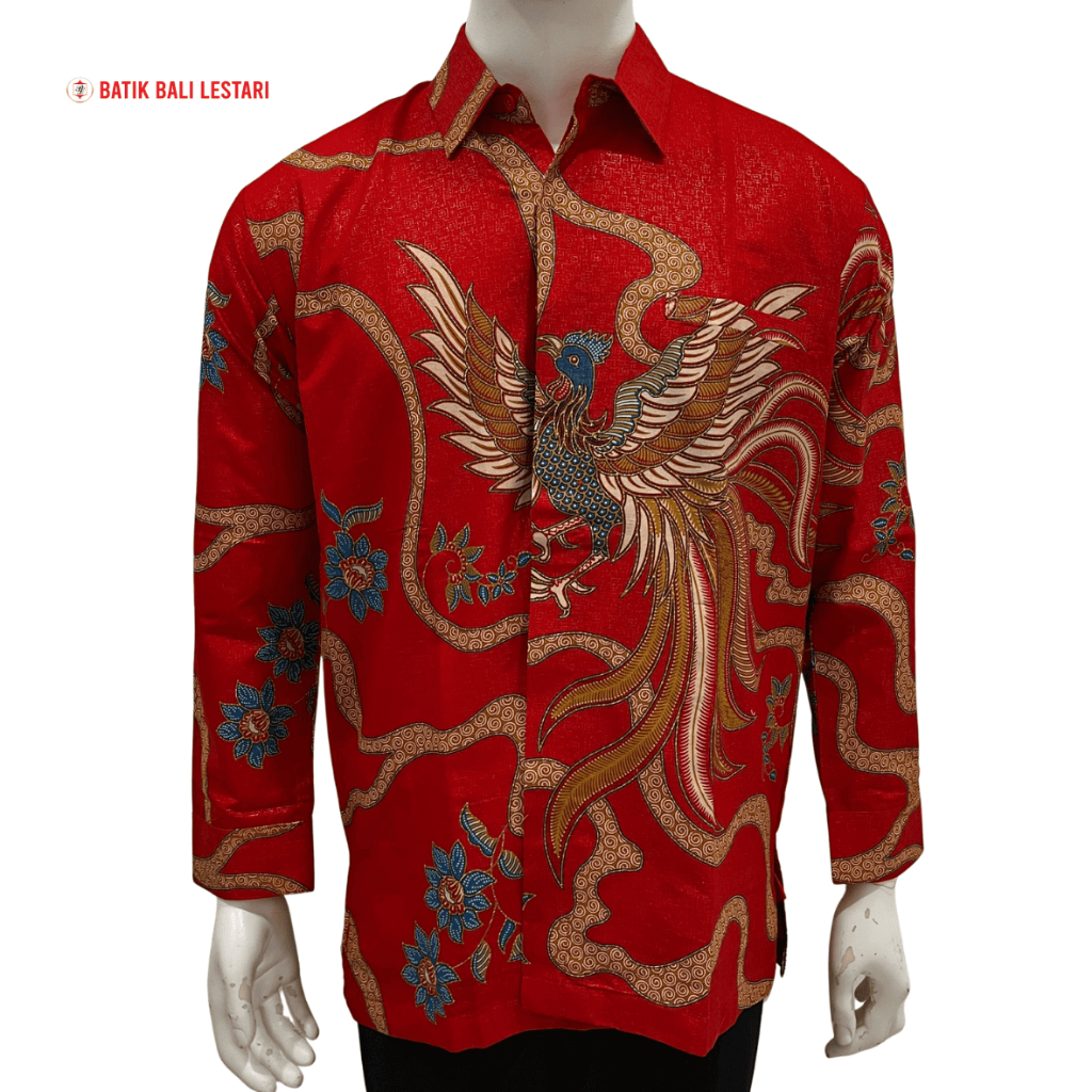 Batik Bali Lestari Batik Pria Lengan Panjang Katun Prada Merah (ME11)