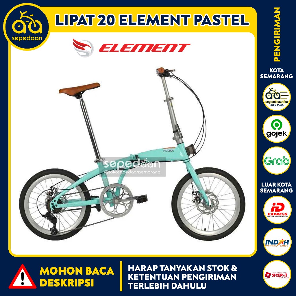 Sepeda Anak Dewasa Lipat Folding 20 ELEMENT - Police Milan Pastel Rem Cakram Cewek Cowok