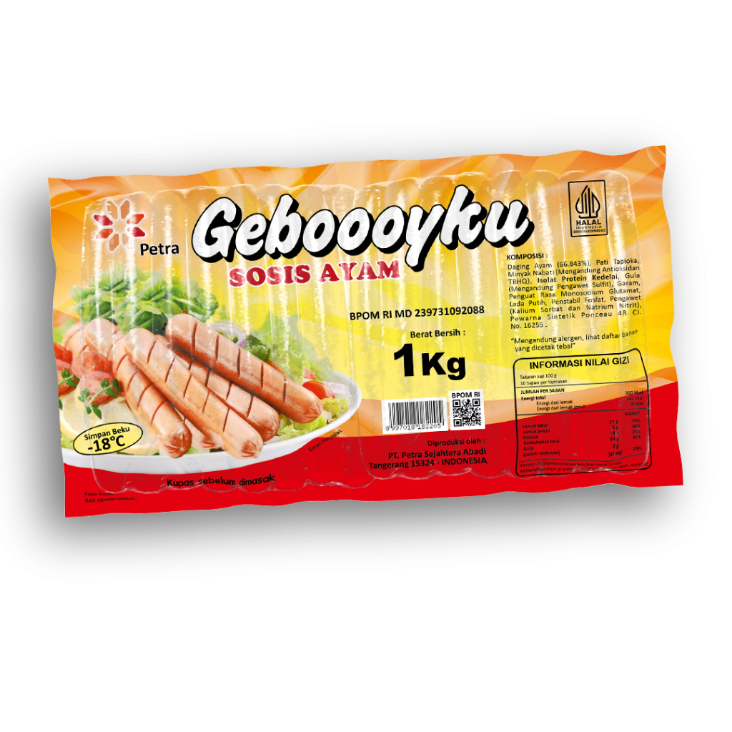 

Sosis Ayam Geboyku Short 1kg - Untuk Sosis Bakar, Topping Nasi Goreng & Campuran Sup