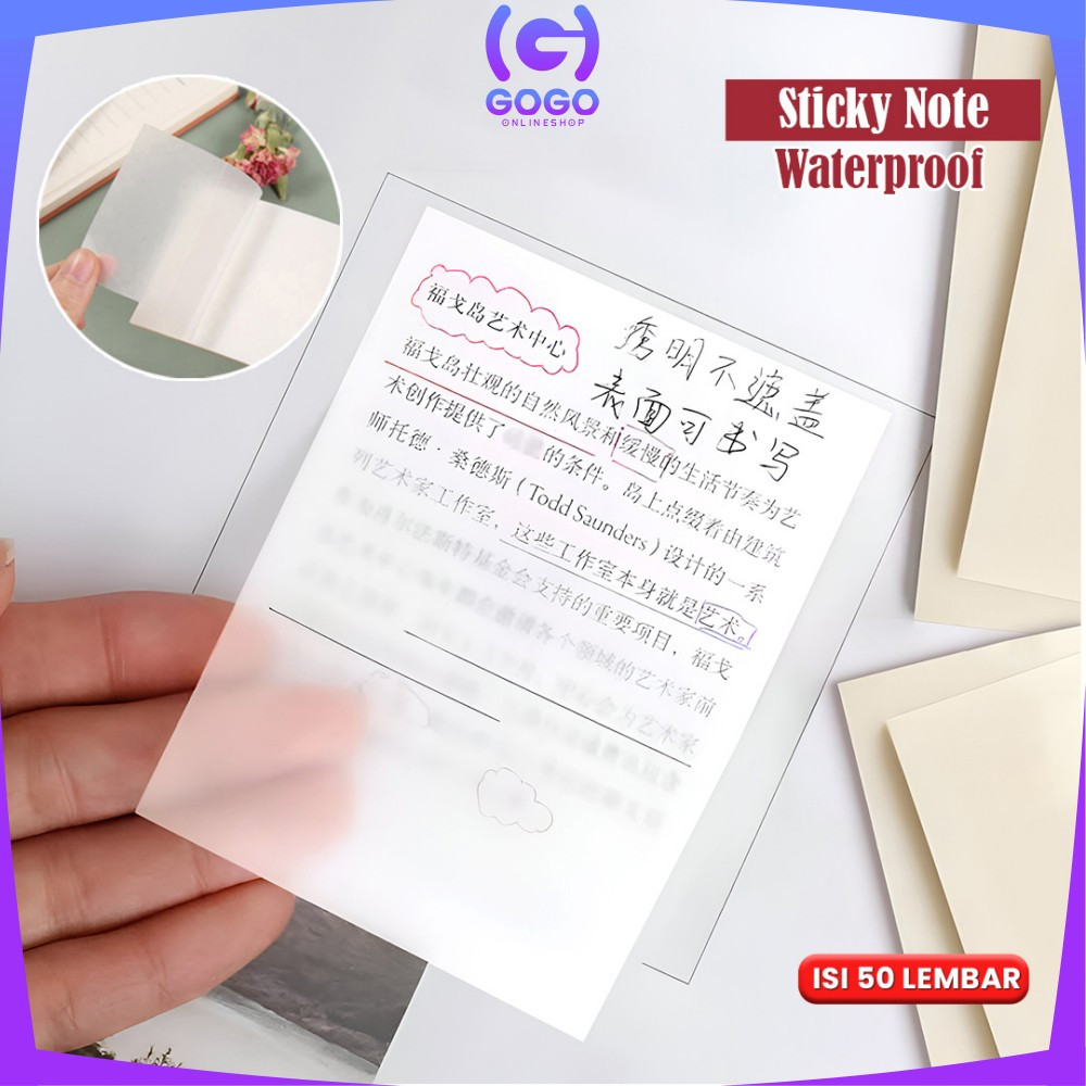 

EC GOGO-A87 Sticky Note Transparan Uk 51X76 Isi 50 Lembar Waterproof Serbaguna Untuk Kantor Sekolah / Kertas Memo Tahan Air / Memo Kertas Tempel Anti Air / Label Stickers Catatan Bening