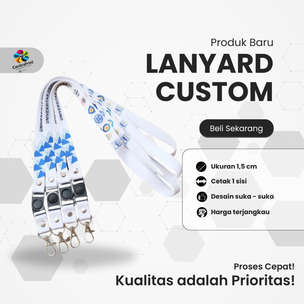 

Tali Lanyard Custom Ukuran 1,5cm 1 Sisi Colour Full Desain Bagus