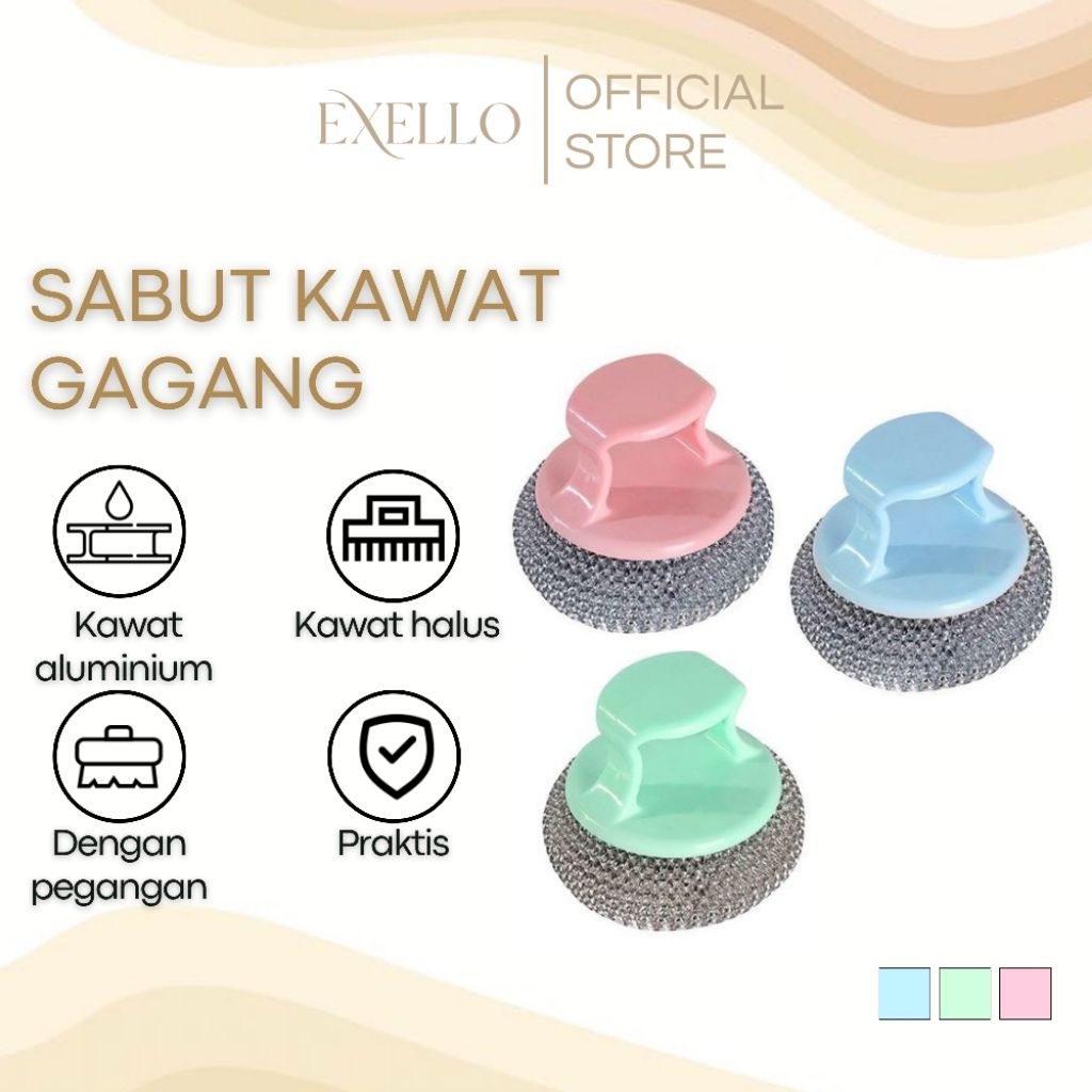 Sabut Kawat Dengan Gagang Cuci Piring Stainless Panci Sabut Dapur