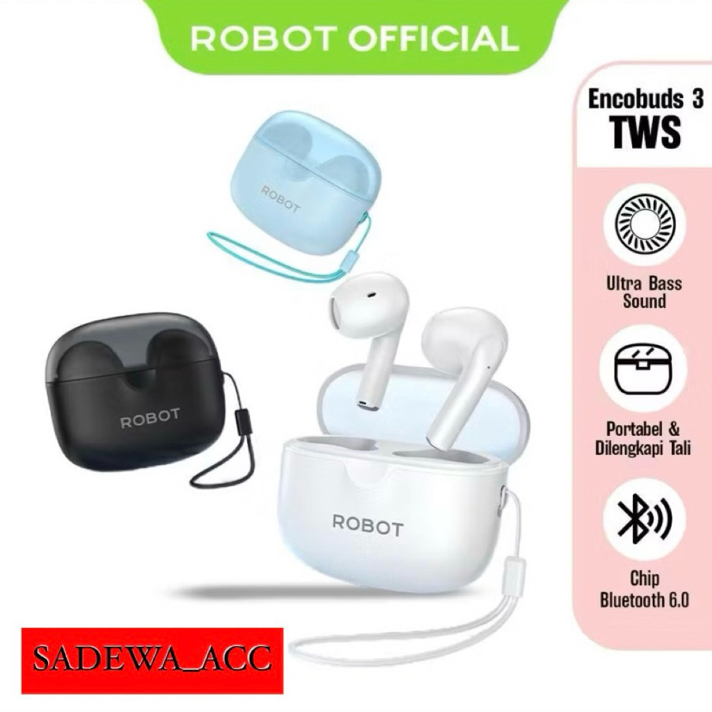 SADEWAACC Robot Encobuds 3 TWS Earphones Bluetooth 6.0 Headset Wireless
