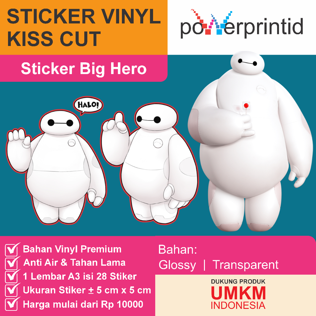 

Sticker Big Hero – Vinyl Kiss Cut | Waterproof & Tahan Lama | 28 Desain Unik A3