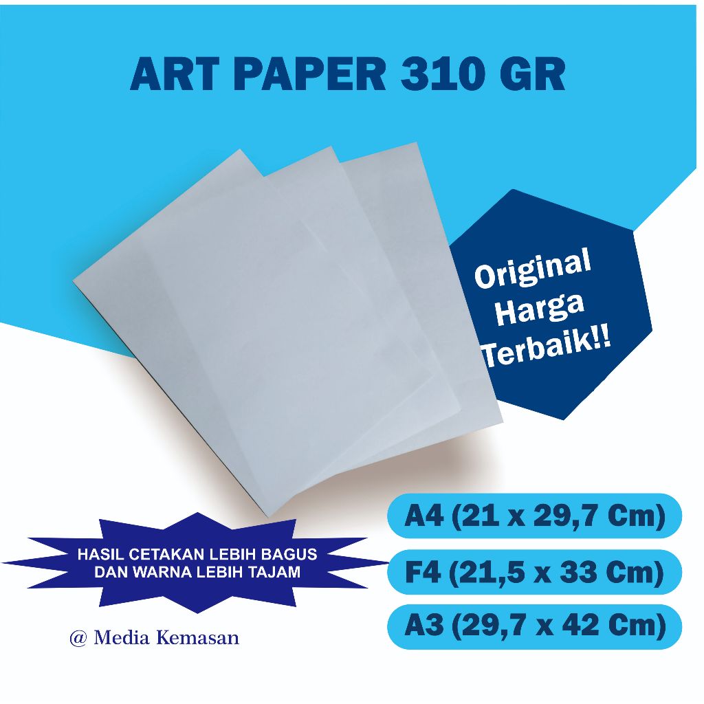 

ART CARTON/ART PAPER 310 GSM ISI 50,30,20 LEMBAR UKURAN A4/F4/A3
