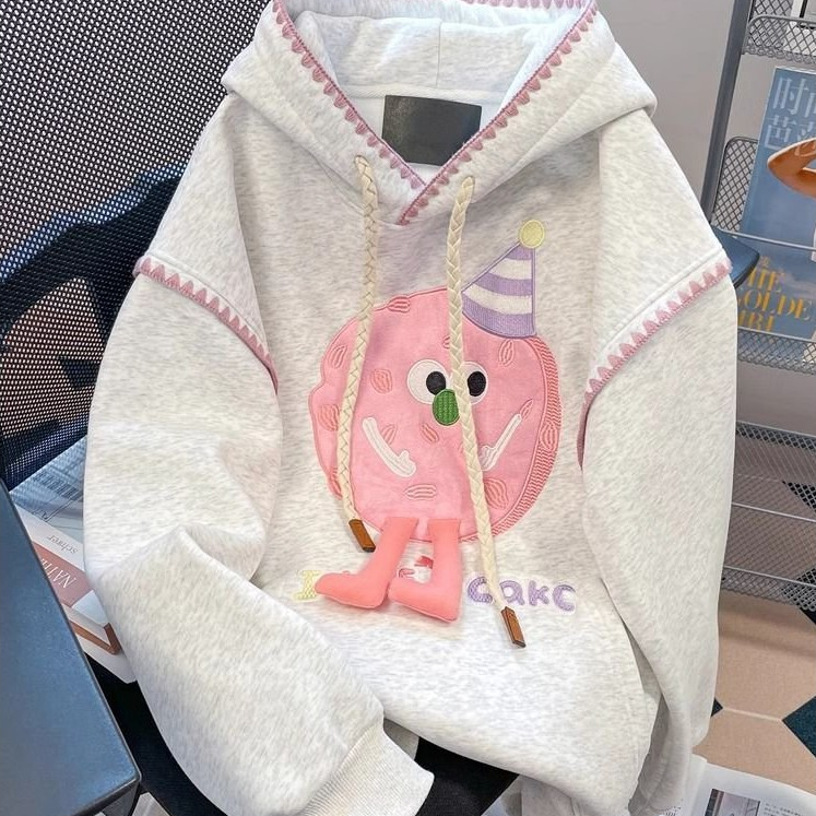 Atasan Wanita Sweatshirt hoodie cartoon Korean style Lengan Panjang Oversize/Zip Up top/flannel hood