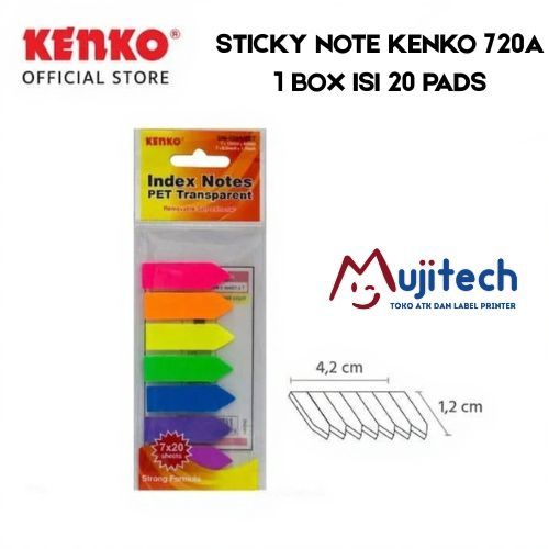 

20 PADS (1 BOX) KENKO STICKY NOTE SNI-720A INDEX PANAH ARROW NOTES PET TRANSPARENT