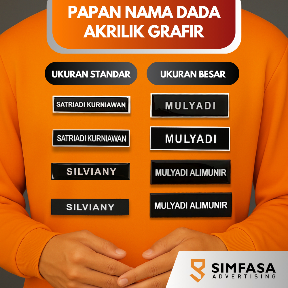 

Papan Nama Dada Akrilik Grafir | Name Tag Acrylic | Custom NameTag | Nama Dada PNS ASN POLRI TNI KARYAWAN GURU | Name Tag Seragam Istri TNI POLRI | Bhayangkari | Persit Kartika Chandra Kirana | Jalasenastri | PIA Ardhya Garini | Laser | LNT