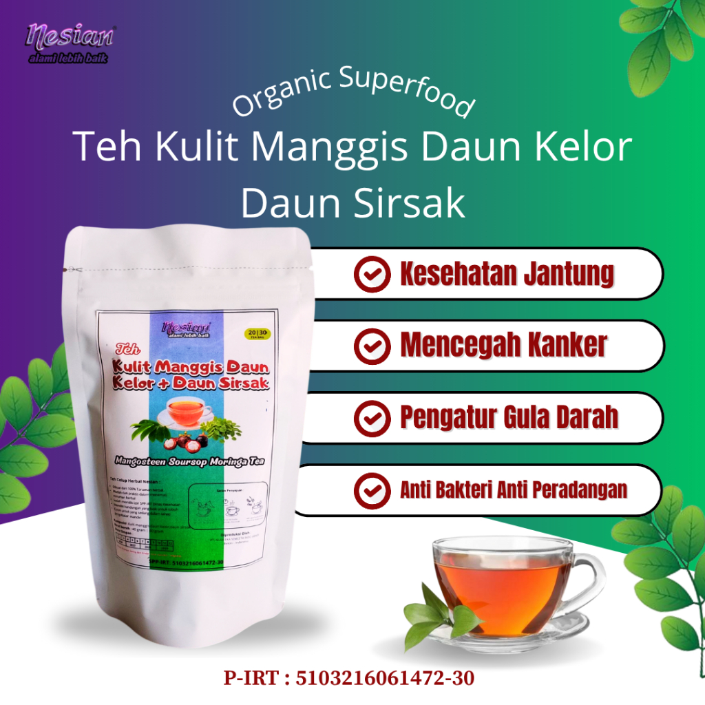 

TEH KULIT MANGGIS DAUN KELOR DAUN SIRSAK | TEH HERBAL | 20 KANTONG TEH
