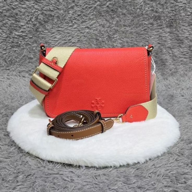 (100% ORI) TB THEA TEXTURED FLAP CROSSBODY POPPY RED