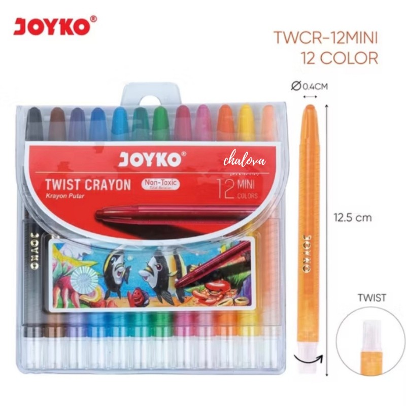 

Krayon Putar Pendek Joyko 12 Warna [TWCR-12] / Alat Tulis Gambar Oil Pastels Crayon Mini