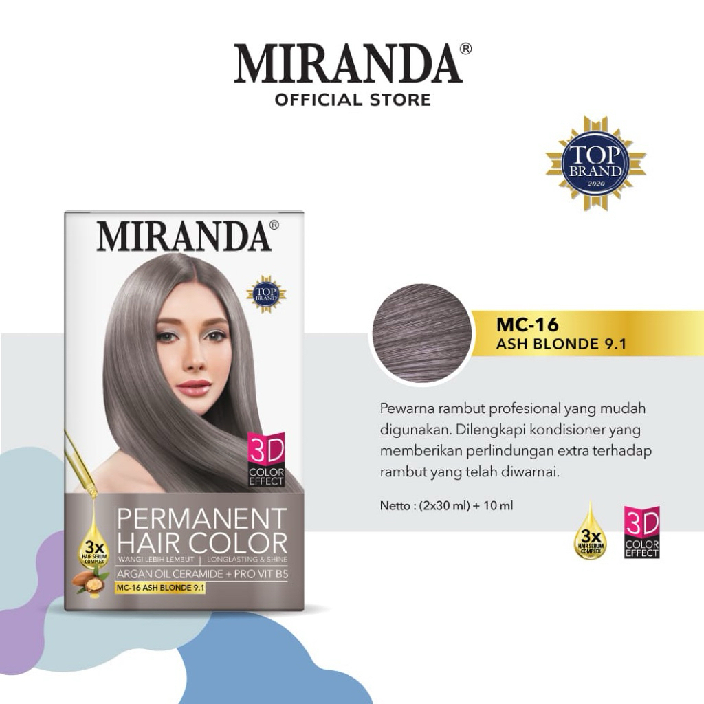 Miranda Permanent Hair Color Ash Blonde – Pewarna Rambut Permanen Pirang Abu-Abu