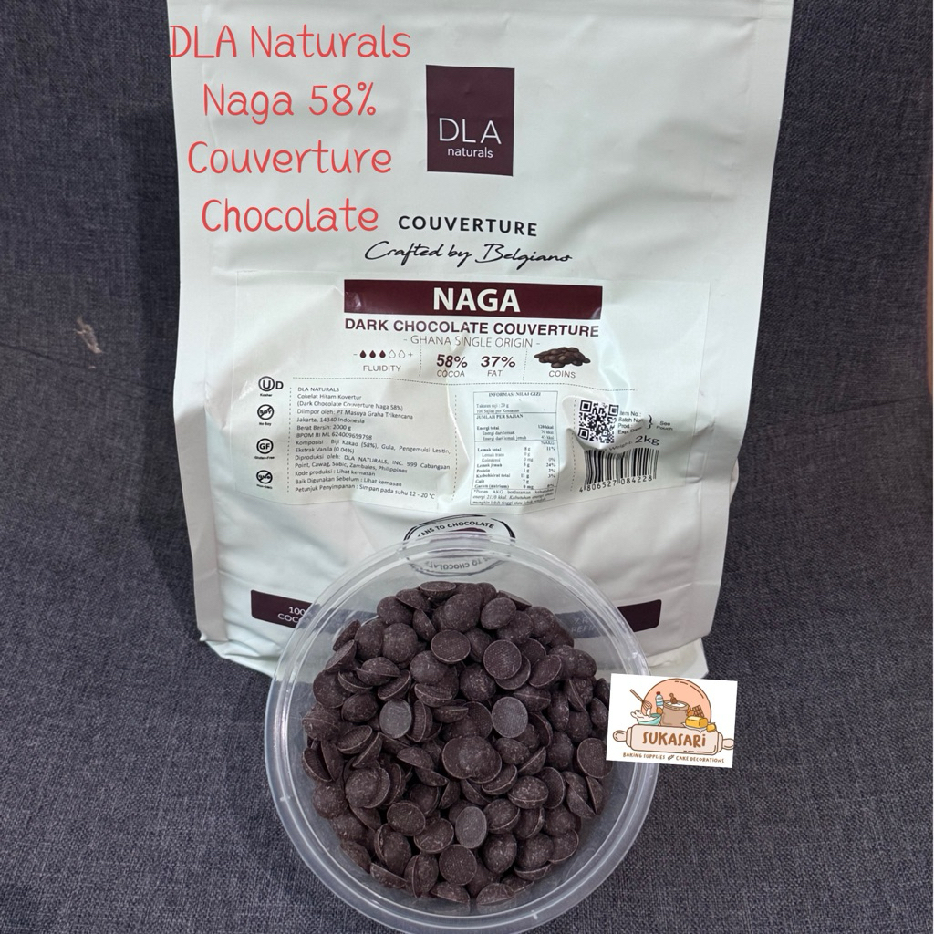 

DLA Naturals Naga Dark 58% 2kg Chocolate Couverture cokelat coklat Hitam Dark