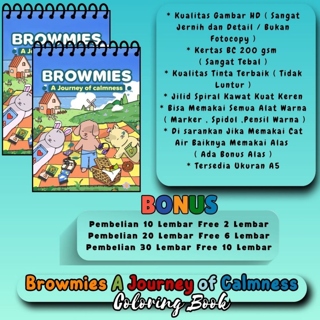 

Browmies A Journey of Calmness Buku Mewarnai Coloring Book Kertas Tebal 200 gsm Gambar Hd Jernih Spiral kawat keren