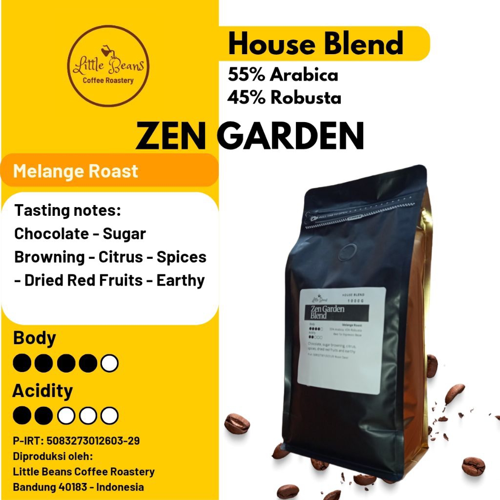 

Kopi house blend Zen Garden 55%arabica 45%robusta 1kg/500gr/250gr biji/bubuk espresso, kopi susu