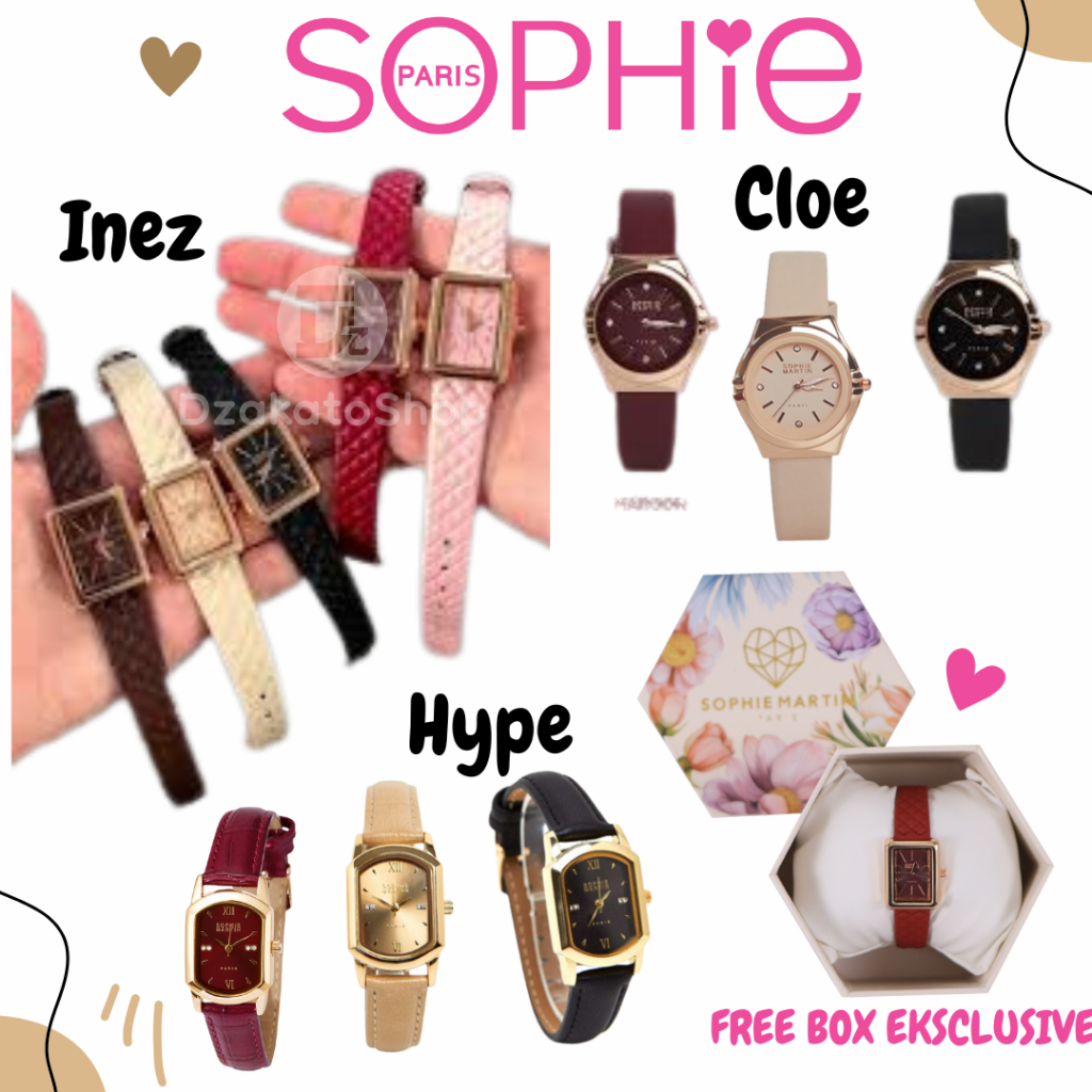 Jam Tangan Wanita FREE BOX Sophie Martin Paris Inez Cloe Hype Alea Ferina Silver Gold Black Brown Ma