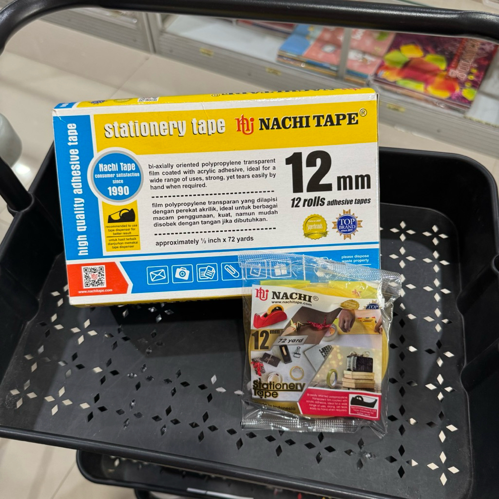 

NACHI Isolasi Solasi Selotip Stationery Tape ½ inch(12mm) & 1 inch(24mm) panjang 72 yard PER 1 INNER isi 6 / 12 ROLL murah berkualitas