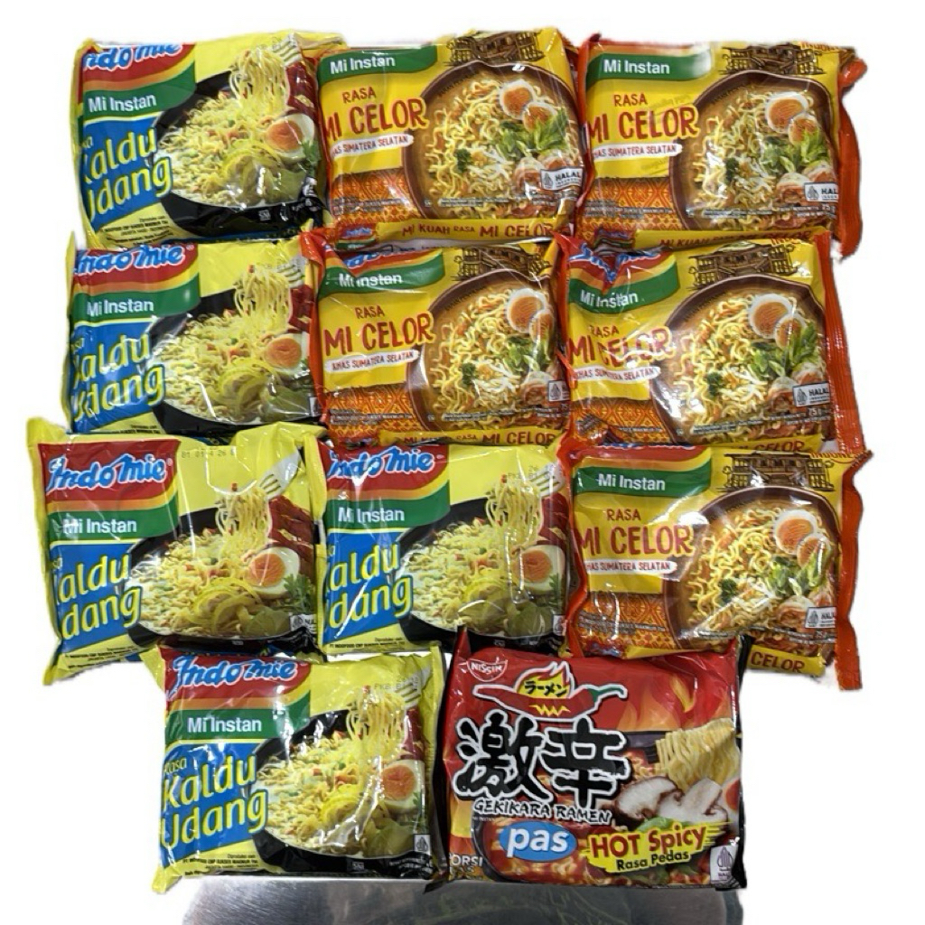 

(C3) Combo Hemat 5bks Indomie Celor, 5bks Kaldu Udang, 1bks Gekira Ramen Hot Spicy