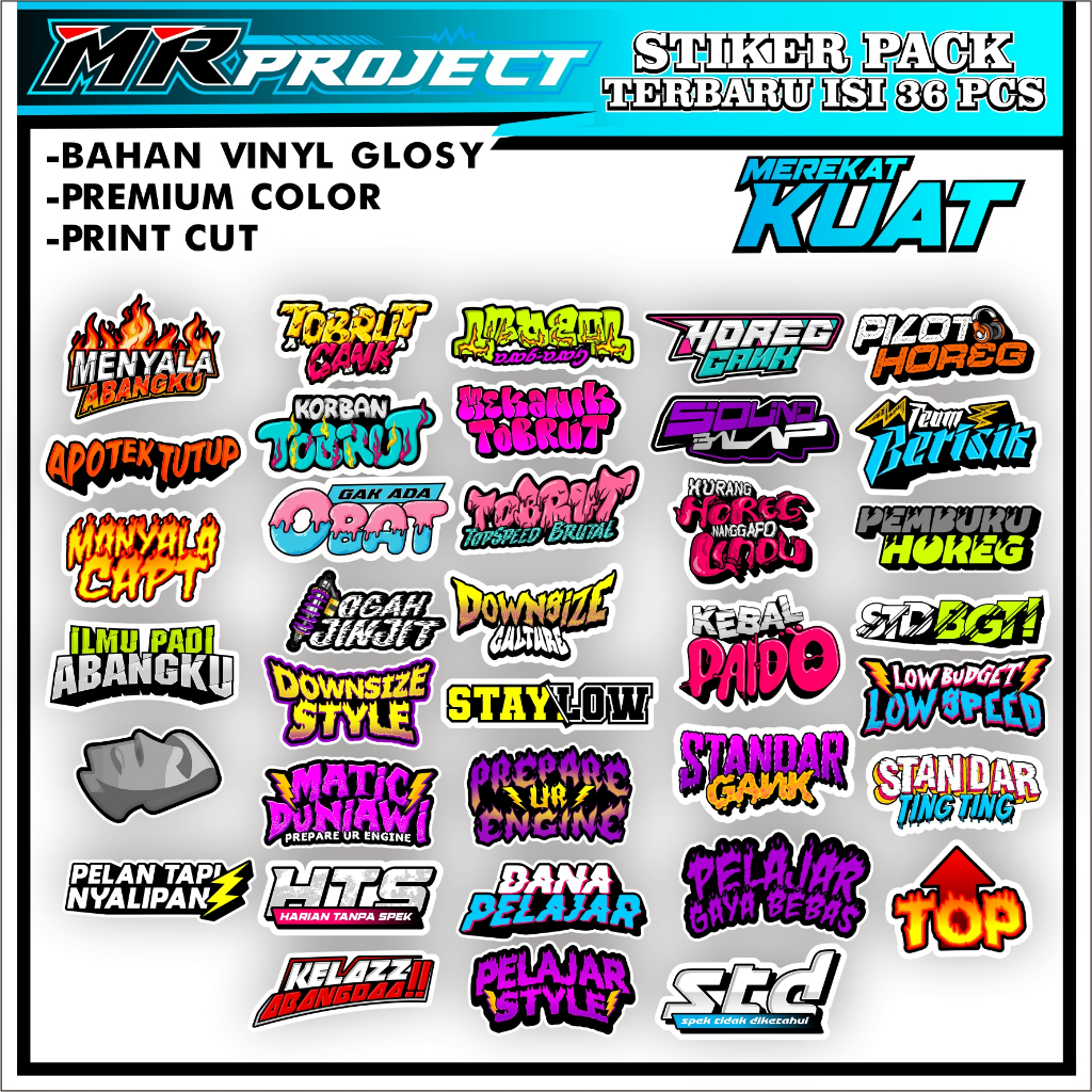 

ISI 36PCS / 1 LEMBAR - ISI 6PCS / 1 LEMBAR STICKER PACK STIKER CUTING LOGO