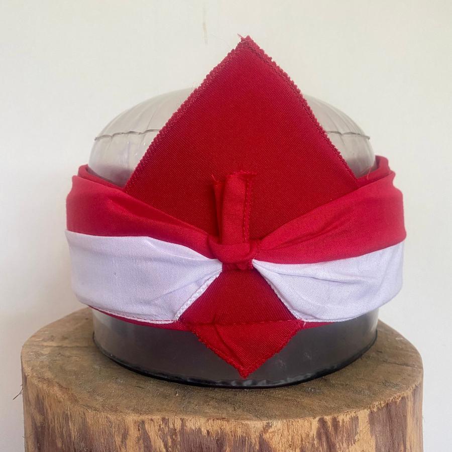 Topi Udeng Blangkon Jawa Merah Putih Polos/Iket Sunda Merah Putih Polos/Totopong MP Polos - Headband