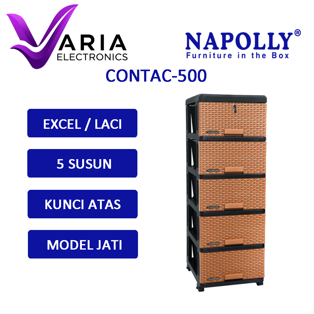 LEMARI PAKAIAN PLASTIK NAPOLLY LACI ROTAN 5 SUSUN CONTAC-500 LEMARI EXCEL NAPOLLY