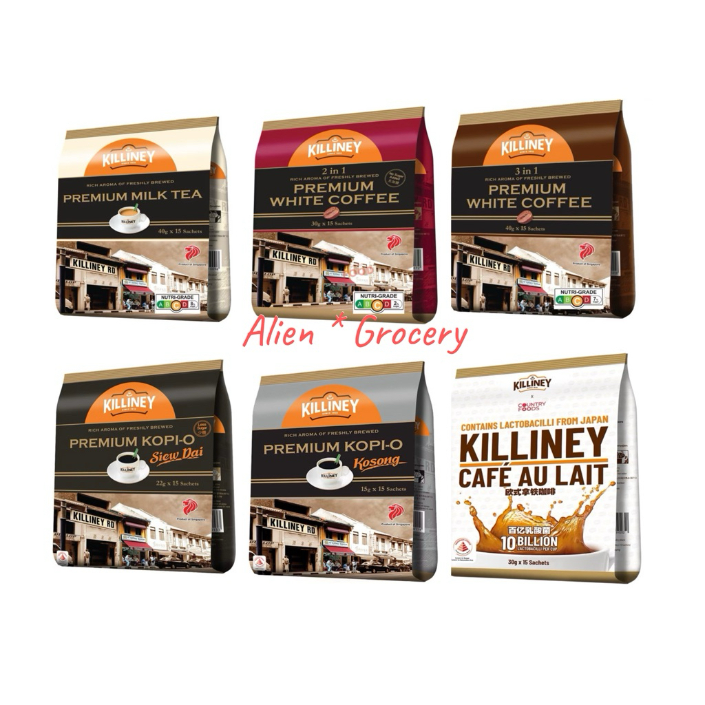 

KILLINEY PREMIUM Singapore Coffee Milk Tea 2in1 White Kopi O Siew Dai Cafe Au Lait isi 15s