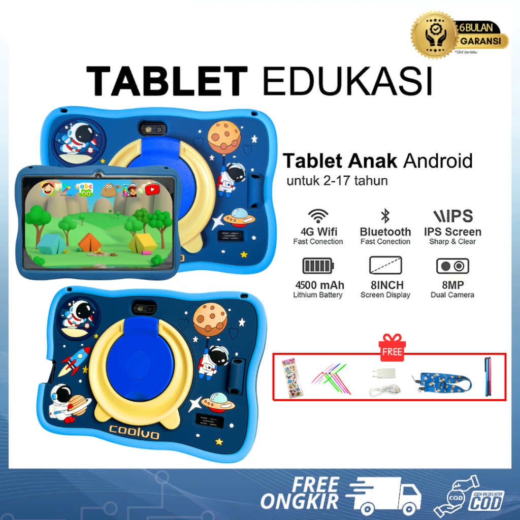 Tablet Anak Android Anti Radiasi Tablet 8 Inci 8/128GB Belajar Edukasi