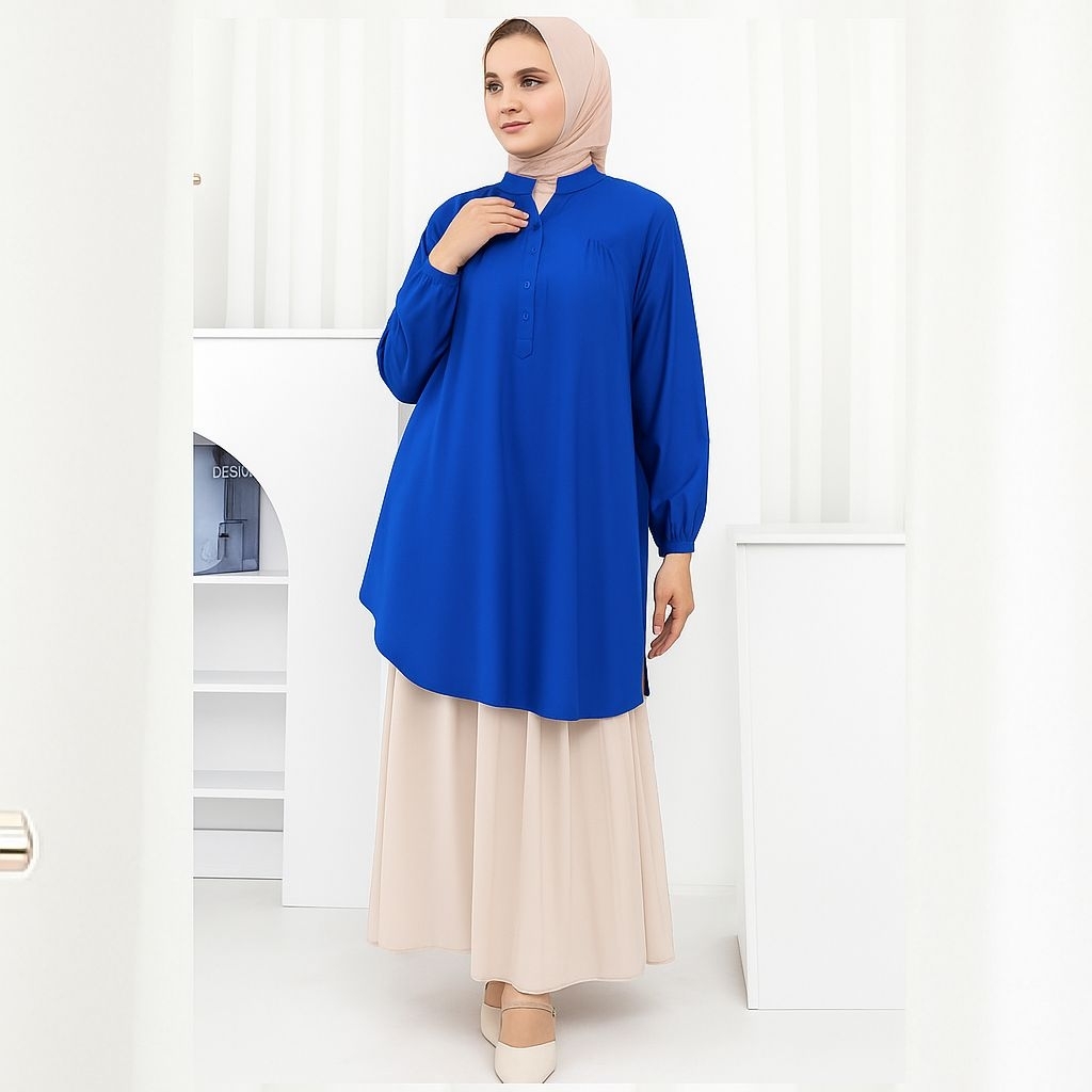 TUNIK POLOS JUMBO KATUN VISCOSE WARNA BIREL BIRU BCA ELEKTRIK