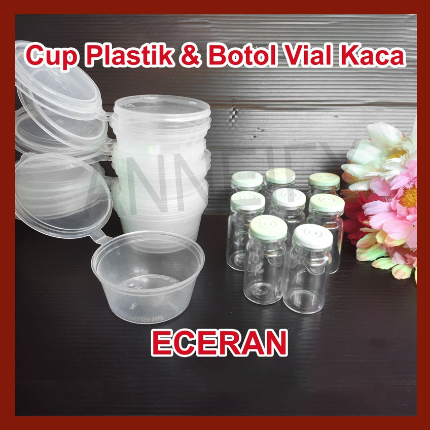 

[ECERAN] Botol Vial Kaca Kecil Tutup Karet Tempat Cup Plastik Saos Sambal Thinwall 5 35 60 ml