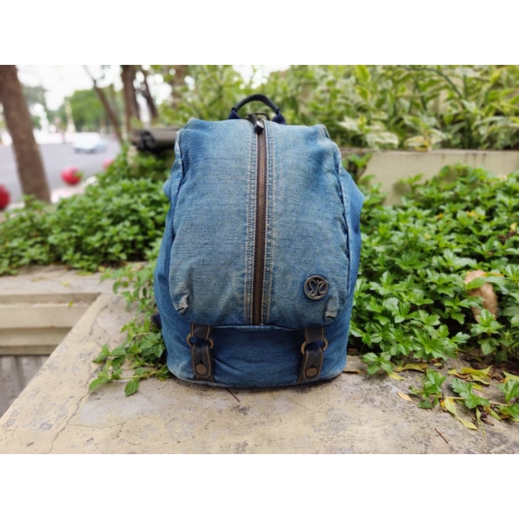 TAS RANSEL PRIA DAN WANITA BAHAN KDIN JEANS KUAT  DAN AWET THREEREY ORIGINAL-KONDISI BEKAS
