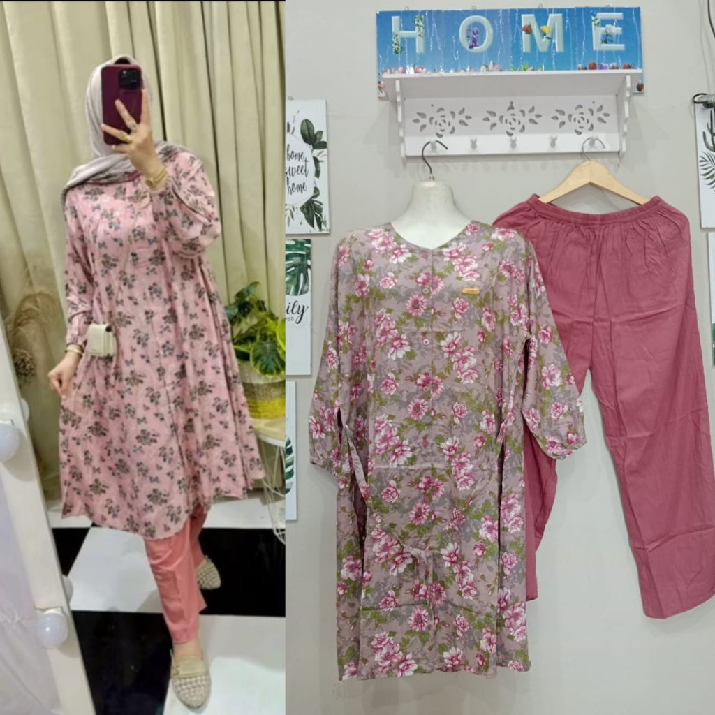 SETELAN TUNIK JUMBO BAHAN RAYON/setelan wanita dewasa model tunik/setelan Tunik ld 120 cm/setelan Tu