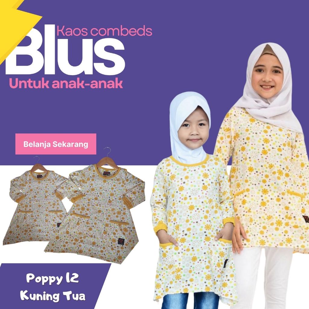 BAJU ATASAN KAOS ANAK QIRANI POPPY 12 KUNING / BLUS  ANAK QIRANI PROMO MURCE