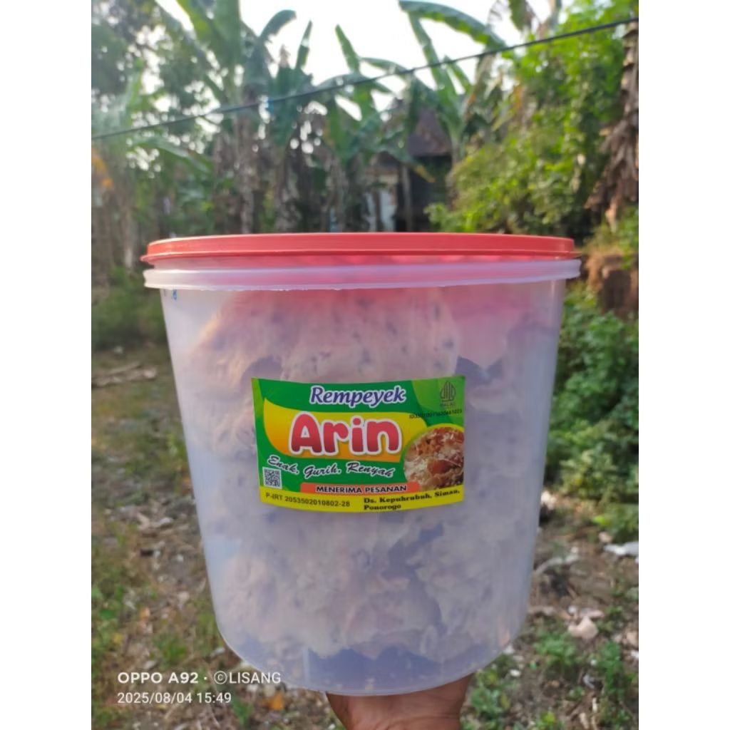 

REMPEYEK ARIN - Rempeyek semua varian ( Toples 5 liter ) | Peyek Kacang | Peyek Udang rebon | Peyek Kacang Hijau | Peyek Dele Hitam