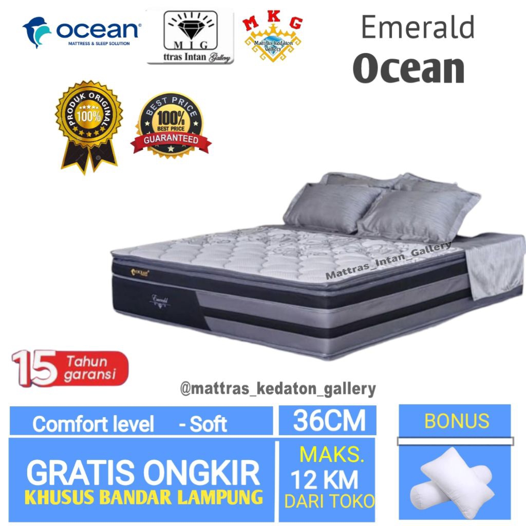Kasur Ocean Springbed Emerald Portable Pillow Top T36 Cm - kasur spring bed ocean Spring bed size 16