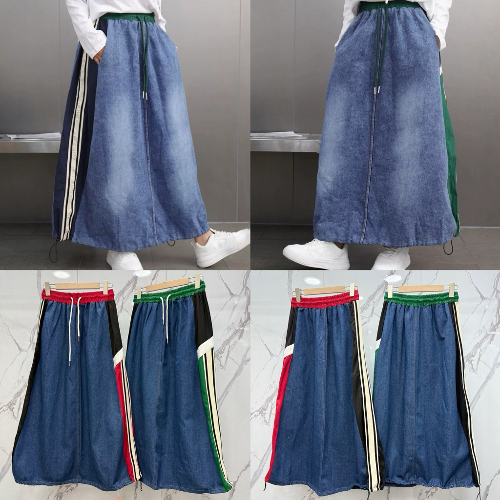 Rok Jeans Kombinasi Kaos Pinggang Karet - 5531007