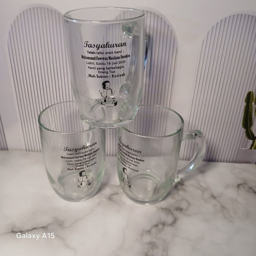 Souvenir gelas tasyakuran /souvenir gelas 1000hari souvenir gelas sablon souvenir gelas pernikahan