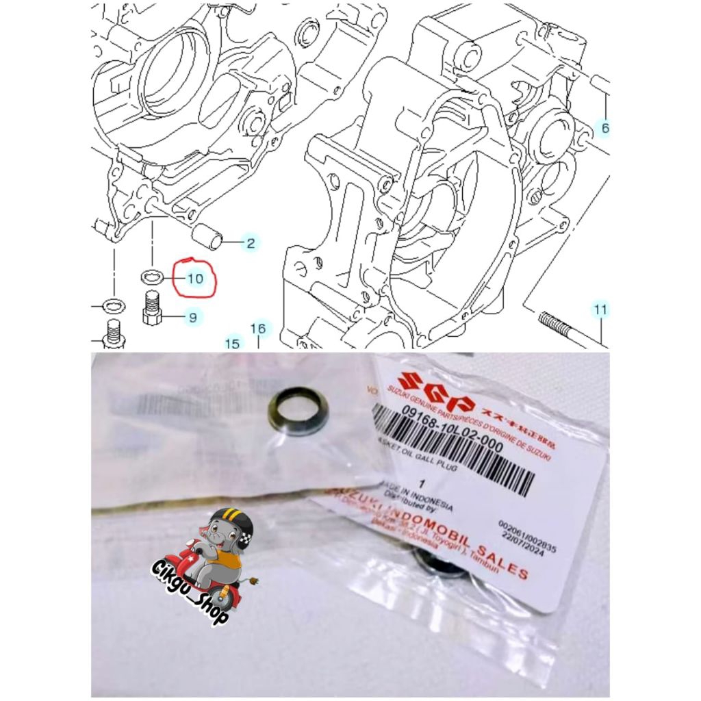 Paking Gasket Baut Tap Oli, Suzuki Hayate Skywave 125cc, Shogun 125cc Axelo Arashi Smash Satria Fu G
