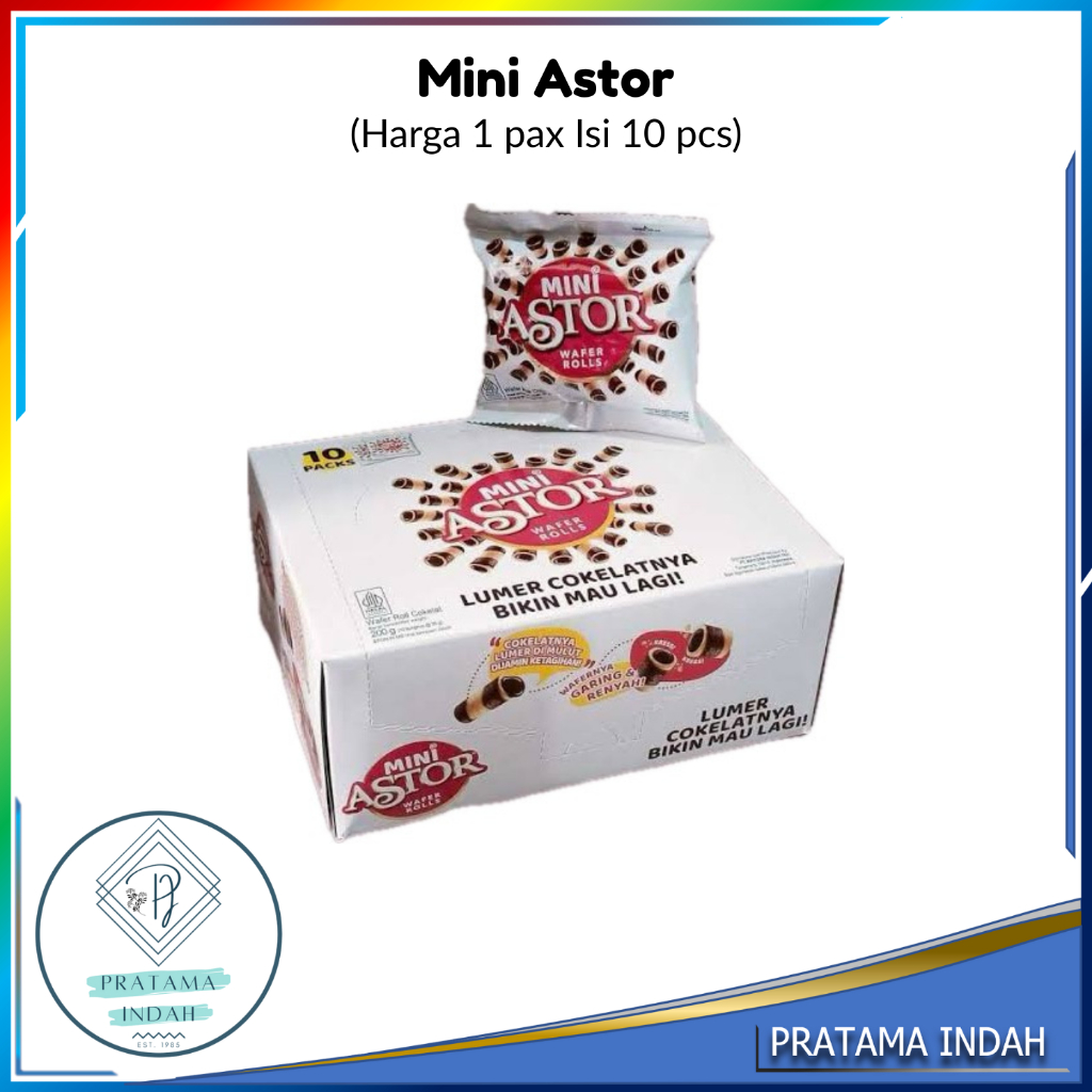 

Astor Mini Wafer Roll Cokelat Harga 1 pax isi 10 pcs