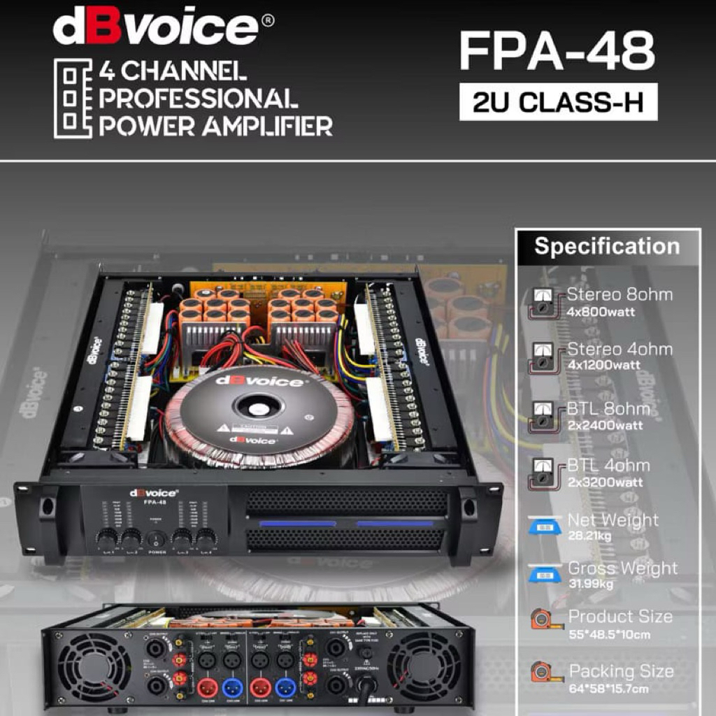 Power Amplifier dBvoice Fpa 48 Original Power amplifier dbvoice 4 Channel Class H