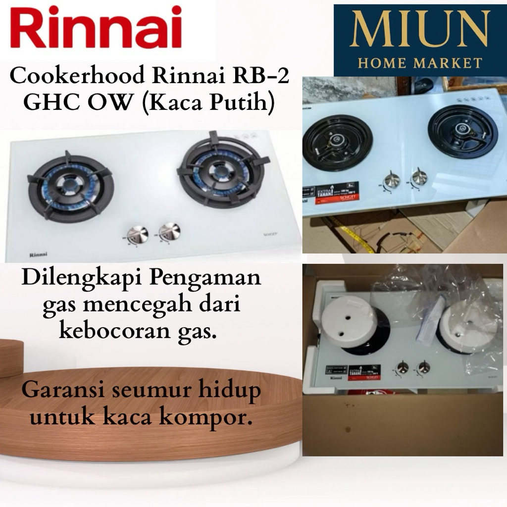 Kompor Tanam Rinnai RB 2 GHC OW / Kaca Putih