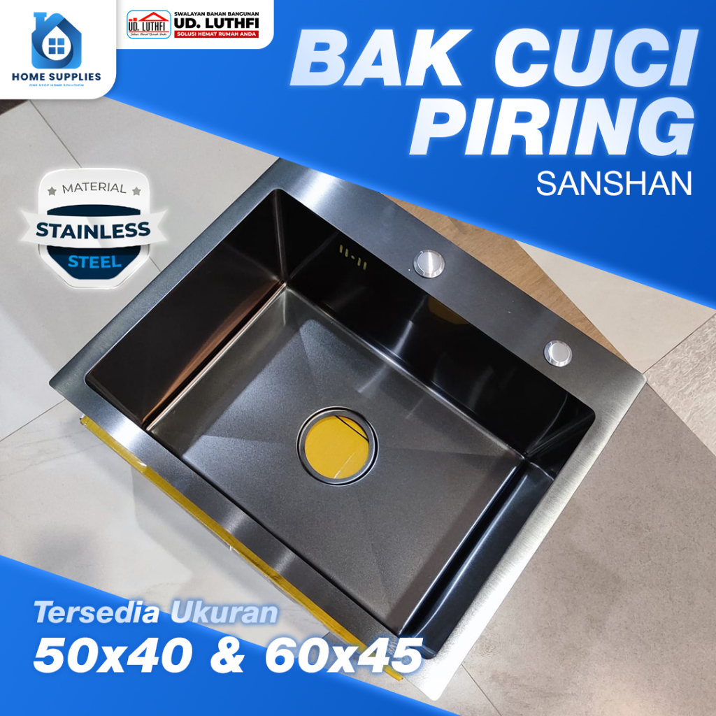 PROMO Paket Bak Cuci Piring Lengkap Stainless Steel Warna Hitam - Wastafel Cuci Piring Hitam