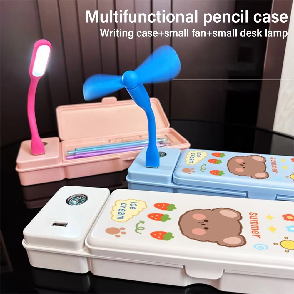 

3 IN 1 Kotak Pensil Multifungsi Kotak Alat Tulis stationery Case Kotak Pensil Kipas Angin Lampu Meja Kecil Kotak Penyimpanan Perlengkapan Belajar