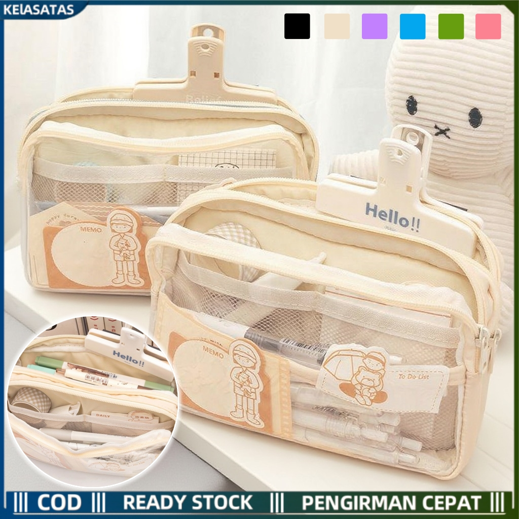 

【KEIASATAS】Pencil Case Large Capacity Transparan Tempat Alat Tulis Kotak Pensil Aesthetic Pouch Lucu Stationery Organizer