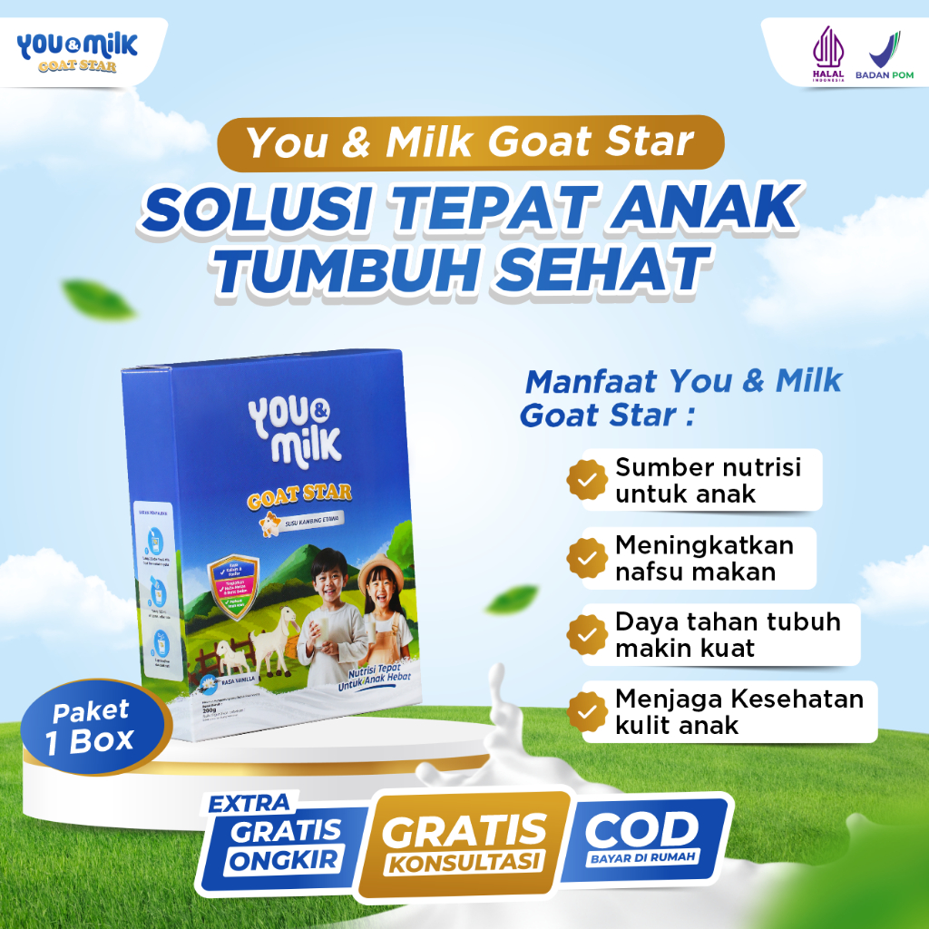 

YOU & MILK GOAT STAR Paket 1 Box Anak Sehat Cerdas Solusi Sehat Anak Tumbuh Aktif & Pintar Nafsu Makan Bertambah Daya Ingat Makin Kuat