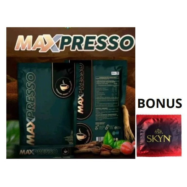 

MAXPRESSO Kopi Herbal isi 5 sachet - 100g + Bonus 1 pcs Skyn Intense Feel Bergerigi