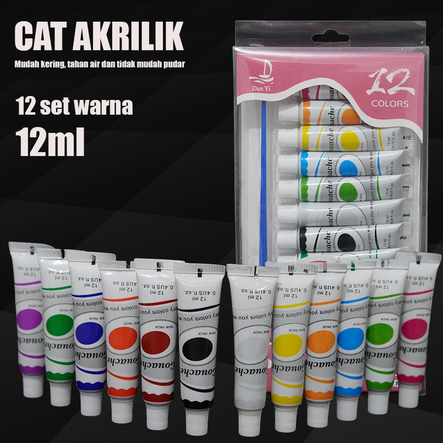 

Cat Akrilik 12 Warna x 12ml – Set Cat Lukis Tahan Air – Untuk DIY, Sekolah, atau HobiYL-030812