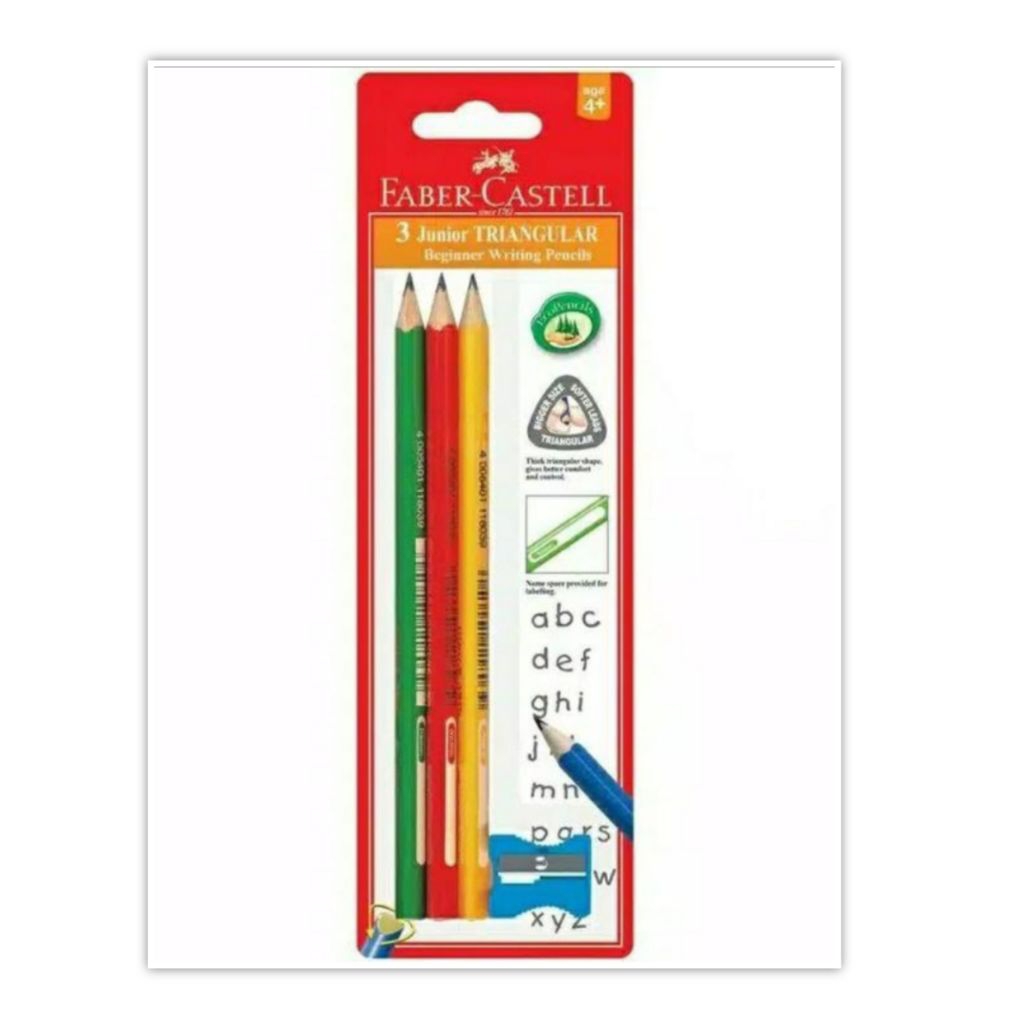 

Faber Castell Pensil Segitiga Set isi nya 3 Pensil + 1 Rautan