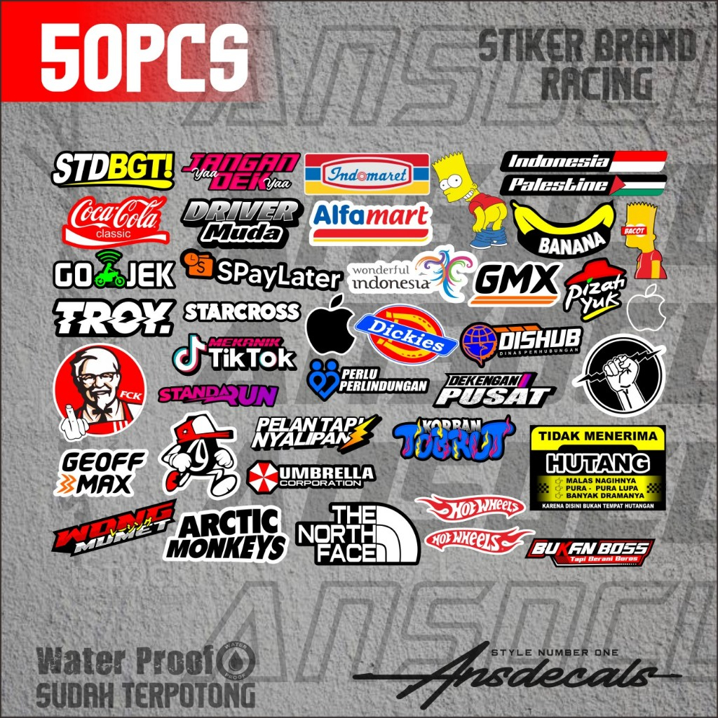 

Stiker pack Stiker tempel Stiker brand Stiker keren kualitas tahan air Stiker paket 50pcs